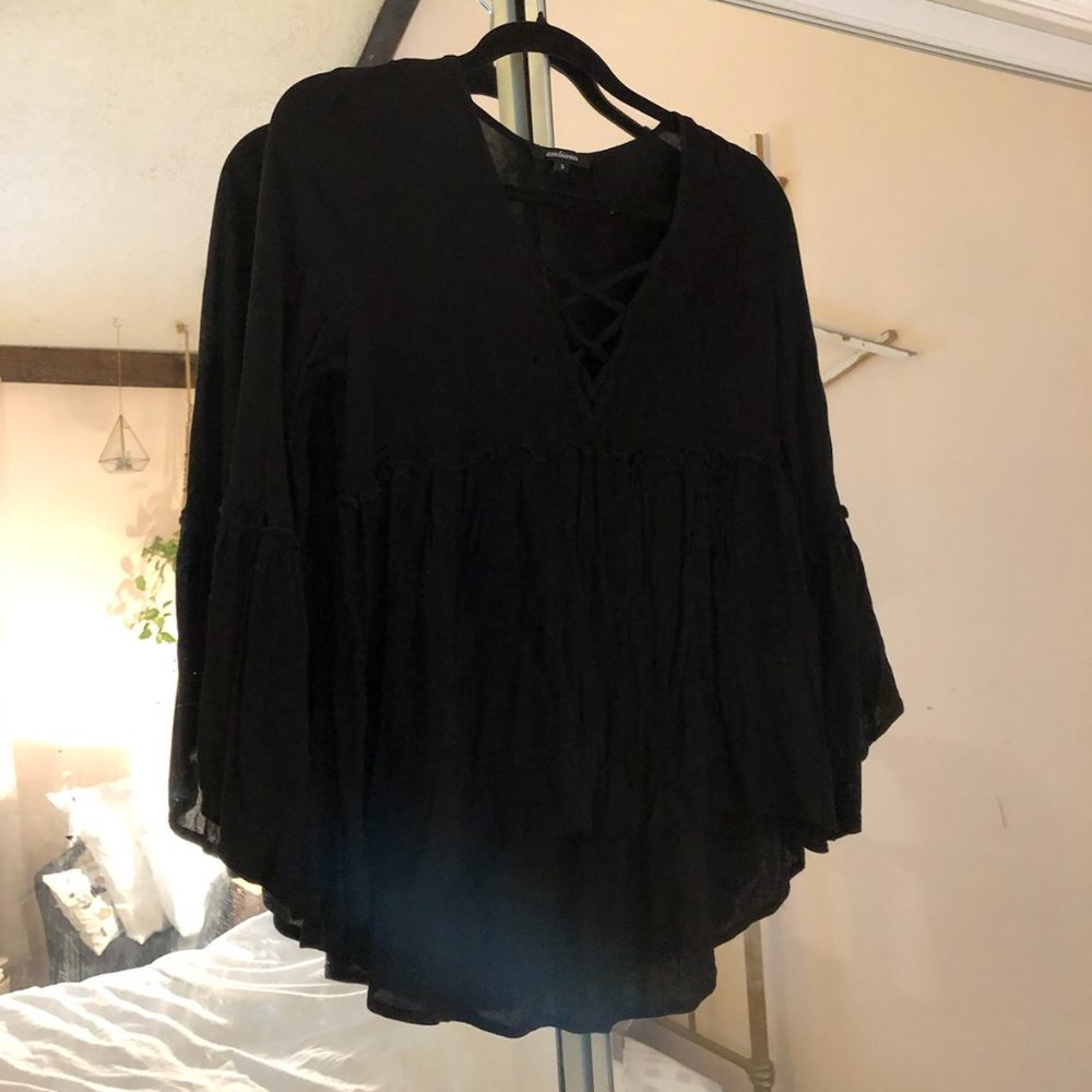 Flowy Gauze Black Blouse